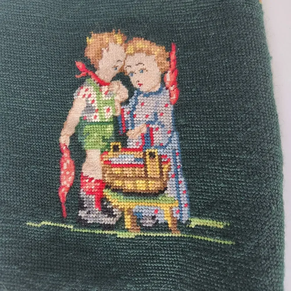 Vintage Needlepoint Tapestry Finished Panel Hummel-Style 12